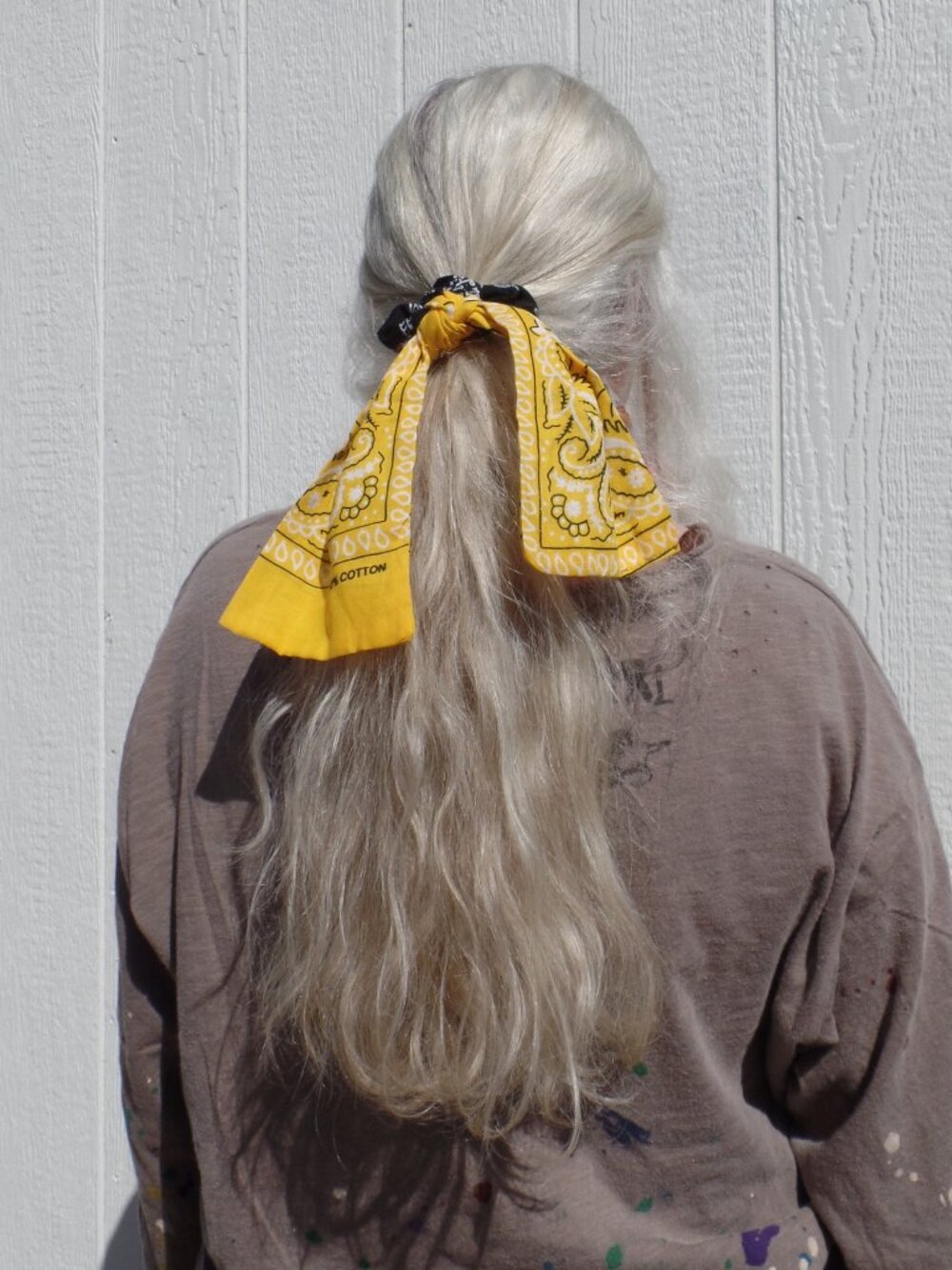 Hand Crafted Bandana Bow HAIR Tie BLACK/YELLOW